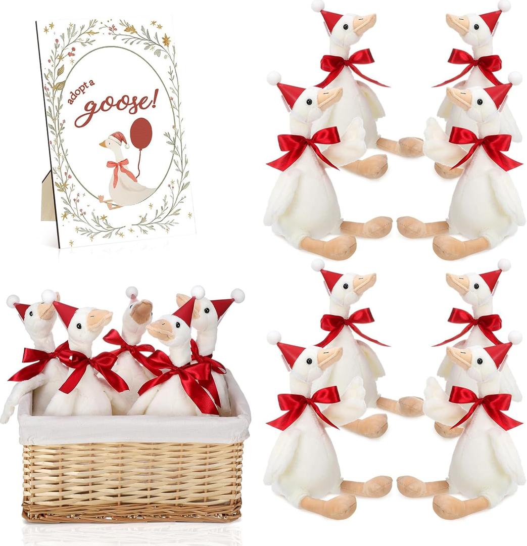 One Silly Goose 1st Birthday Decoration 8 Sets 15.7 Inch Soft Silly Goose Stuffed Animal Hat with Wood Table Decor for Christmas Birthday Party Gift Baby Shower Decoration (Claret Red)