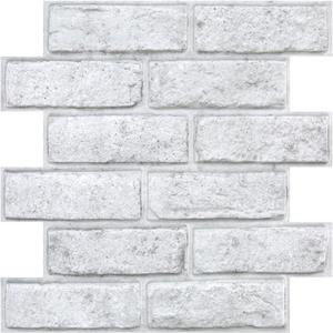 3D Faux Brick Peel and Stick Wall Panels, White with Gray Spots, Small Size, Ultra-Light Thin PVC Fake Brick Decorative Tiles DIY Interior Decor, 10 Pcs of 12"X12", Not Real Brick