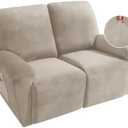MAXIJIN Recliner Loveseat Slipcover, 6 Pieces Stretch Velvet Reclining Sofa Cover, 2 Seater Love Seat Recliner Couch Cover, Thick, Soft, Washable Furniture Cover (Loveseat Recliner, Khaki)