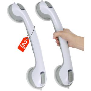 Grab Bars for Bathtubs and Showers, Heavy Duty Shower Handle 2 Pack 16 Inch Suction Cup, Removable Bar Bath Handrails for Seniors and Elderly Handicap, Bathroom Safety Grips No Drilling Waterproof