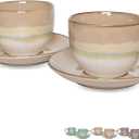 Bosmarlin Ceramic Cappuccino Cup and Saucer Set of 2, 10 Oz, Coffee Cups for Latte, Espresso, Tea, Dishwasher and Microwave Safe (Brown Grey)