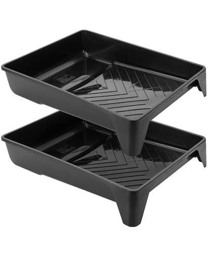 Bates- 9 Inch Paint Tray, 2 Pack, Black Plastic Paint Roller Tray 9 Inch, Deep Capacity, Textured Ridge