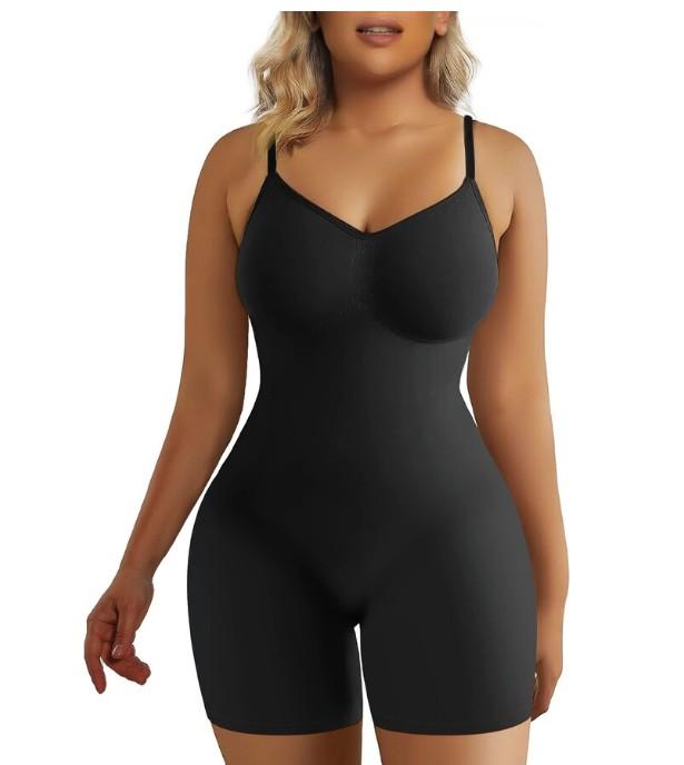 SHAPELLX Women's Shapewear Bodysuits Tummy Control Butt Lifter Body Shaper Strapless Seamless Mid Thigh Jumpsuit Tops XS/S