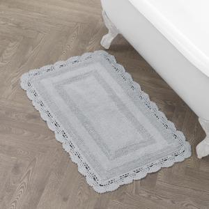 Laura Ashley Absorbent Bath Mat Reversible Crochet Soft and Plush Bathroom Mat 100% Cotton 21x34 Bath Rug, Light Grey