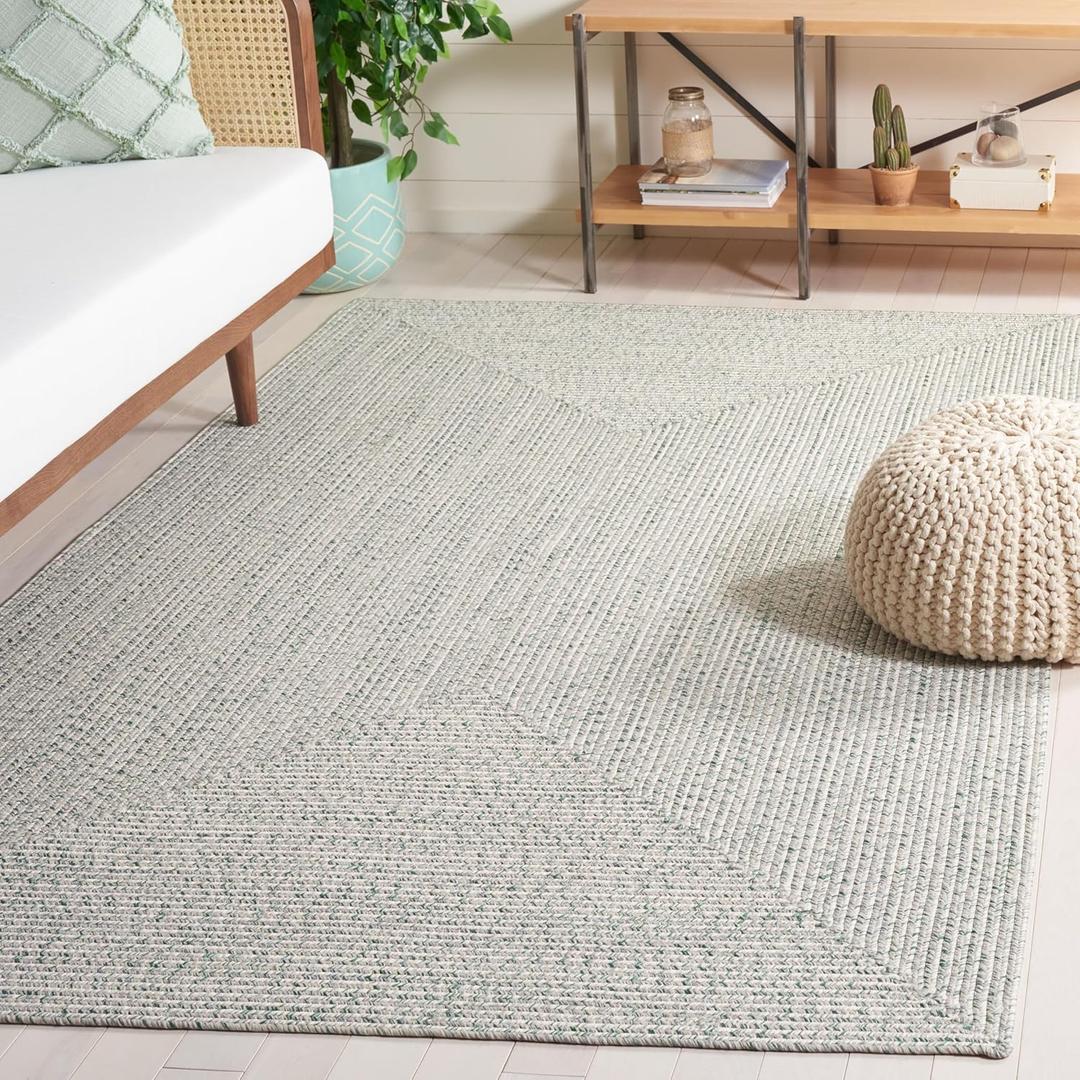 SAFAVIEH Washable Rug Outdoor Braided Collection - 6' x 9', Ivory & Green, Handmade & Reversible, Non-Shedding & Easy to Clean, Ideal for Patio, Backyard, Mudroom (BRA201Y)
