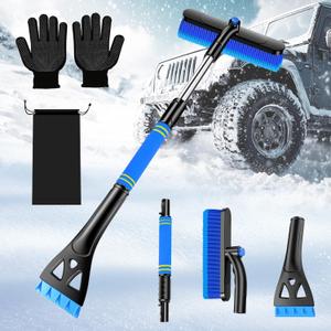 COFSODI Car Windshield Ice Scraper With Snow Brush, Snow Removal Squeegee For Automotive, Exterior Dust Remover Brushes And Brooms, Essential Winter Car Window Extendable Long-Handled Snow Brush Tool