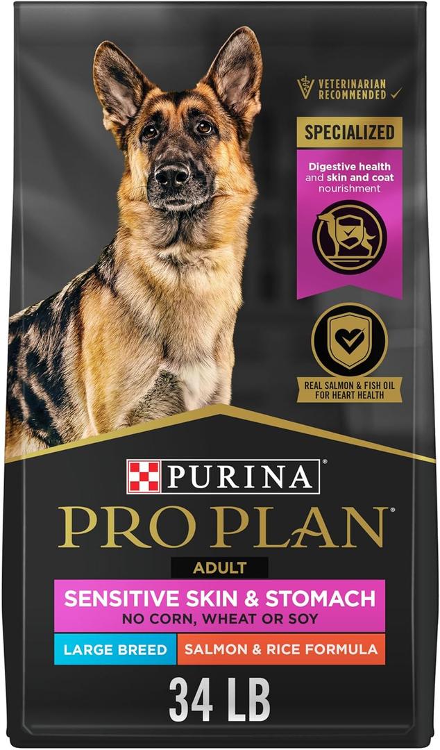 Purina Pro Plan Sensitive Skin and Stomach Dog Food Large Breed Salmon and Rice Formula - 34 lb. Bag (34 Pound (Pack of 1))