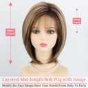 RENERSHOW Brown Short Wigs for White Women 12inch Layered Brown mix Blonde Mid-length Pixie Bob Wig with Bangs Straight Heat Synthetic Natural Daily Party Average Size Wig