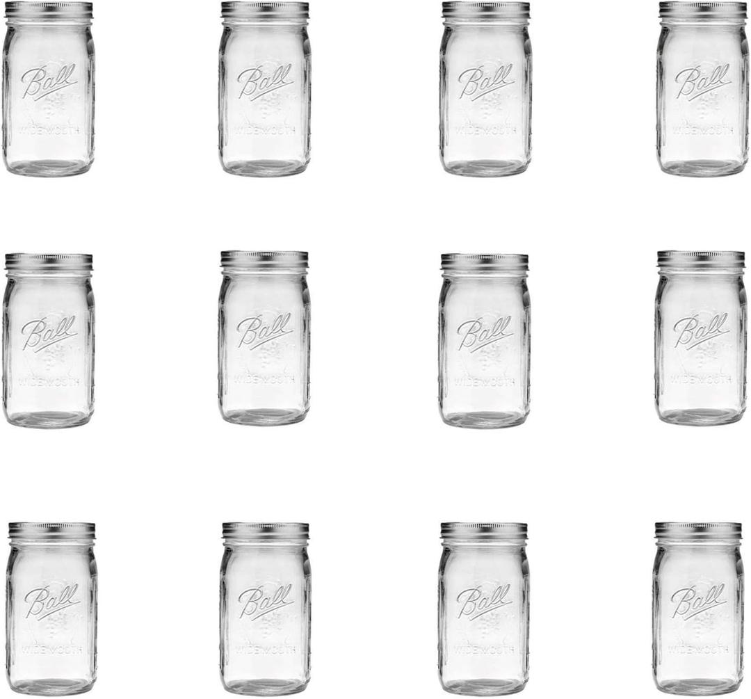 Ball Wide Mouth Clear Glass Canning Quart 32 Oz Mason Jars with Lids, 11 Pack