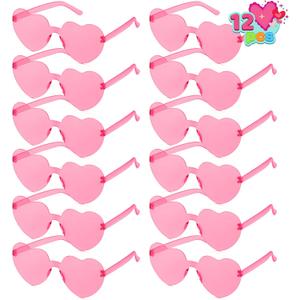 JOYIN 12 PCS Valentine's Day Pink Heart Shaped Sunglasses, Classroom Exchange Gift for Kids, Classroom Holiday Prizes, Sunglasses for Women and Girl