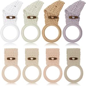 Hoolerry 8 Pcs Hanging Kitchen Towels Ring Crochet Hanging Dish Towel Holder with Loop Button for House Oven Stove Door, 8 Colors(Light Colors,Round)