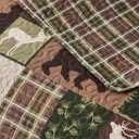 Reversible Lodge Plaid Bedding Moose Bear Quilt Full/Queen Size Rustic Bedspread Cabin Coverlet Wildlife Forest Daybed Cover Summer Lightweight Bed Cover Pillow Shams