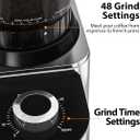 Aromaster Conical Coffee Bean Grinder, 48 Settings, Anti-Static, Sliver | Stainless Steel, 40S Adjustable Timer, Removable Burr, Brush for Easy Cleaning, for Espresso French Press Home Use, Quiet