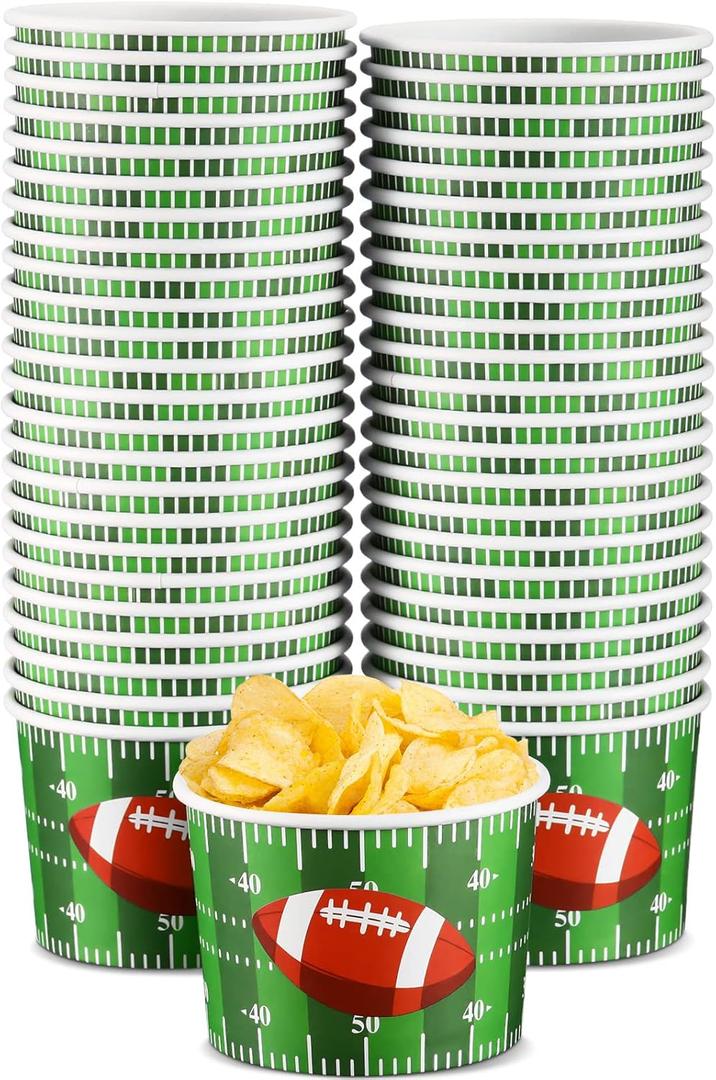 Football Snack Bowl Paper Game Day Football Bowls Party Supplies 9 oz Football Ball Serving Bowl Paper Cups Disposable Paper for Football Tailgate Dinner Sports Event(48 Pieces, Fresh Style)