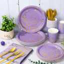 Whaline 175Pcs Lavender Party Supplies Foil Gold Dots Paper Tableware Plate Napkin Cup Purple Disposable Dinnerware Set for Graduation Congrats Grad Wedding Birthday Party Table Decor, Serve 25 Guests