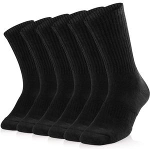 SOX TOWN Unisex Cushioned Crew Training Athletic Socks Men & Women with Combed Cotton Moisture Wicking Breathable Performance (Black, L)