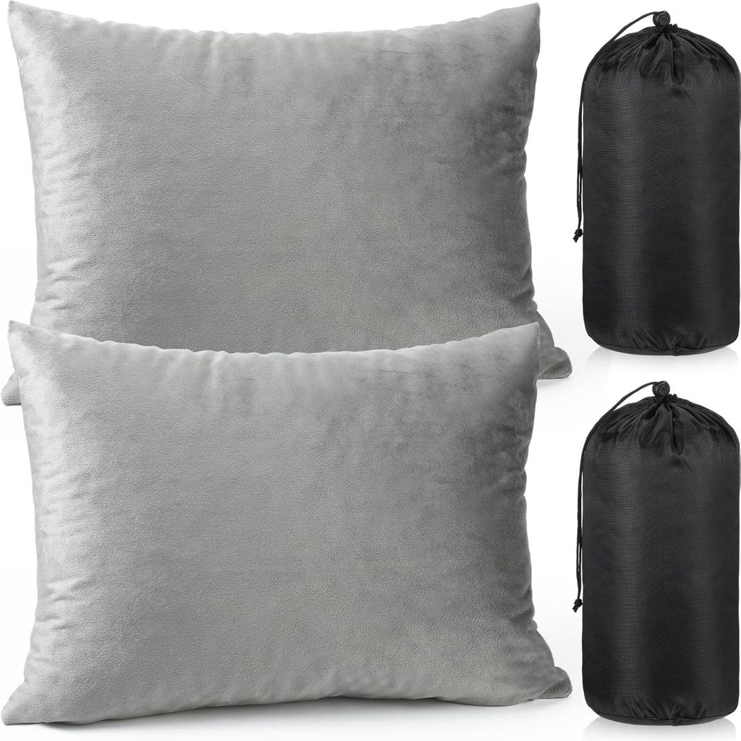 2 Pack Camping Pillow for Sleeping Shredded Memory Foam Travel Pillow with Storage Bag, Compressible Portable Pillow for Outdoor Camp Backpacking Hiking Essential Gear(Grey,Medium)