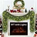 9FT Cedar Garland with Lights, Prelit Christmas Garland Artificial Realistic, Real Touch Pine Christmas Garland for Mantle Stairs Outdoor Decoration, Battery Operated Faux Greenery Garlands Thick Lush