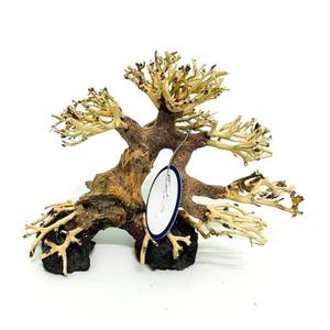 Bonsai Driftwood Aquarium Tree (8in H x 6in L), Handcrafted Fish Tank Decoration | Easy to Install Driftwood Bonsai for Fish Tank | Decor Aquascape Wood (Bonsai Tree On Rocks)