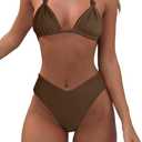 Bikini Sets for Women Sexy Halter Triangle String Bikini Cheeky V Cut High Waisted Thong Swimsuits 2 Piece (Brown, XL)