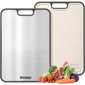 Titanium Cutting Boards for Kitchen, Non Toxic 2-in-1 Cutting Board Double Sided, Food Grade Pure Titanium and Wheat Straw PP, Easy to Clean Large Size 1611