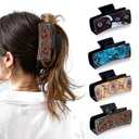 4Pcs Western Hair Clips for Women, Large Cowhide Pattern Resin Claw Clips, Cowgirl Aesthetic Flower Hair Claw Clips, Western Hair Accessories Vintage Gifts for Thick Thin Hair Jewelry Stuff