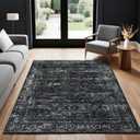 3x5 Area Rugs for Living Room, Non Slip Washable Rugs Large Rug Indoor Carpet, Durable & Soft Vintage Rug for Bedroom Dining Room Home Office Decor, Black