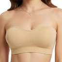 Strapless Bras for Women, Non-Slip Silicone Bandeau Bra, Wireless Padded Bralette Push Up Bra Seamless Tube Top (Large, Nude)