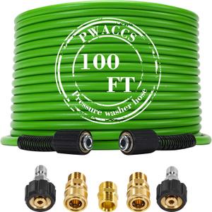 PWACCS Pressure Washer Hose for Power Washer 3600 PSI Kink Resistant Pressure Washing Extension Hose 100 FT x 1/4" Universal Electric Power Wash Hose for Replacement Compatible with M22 Fittings