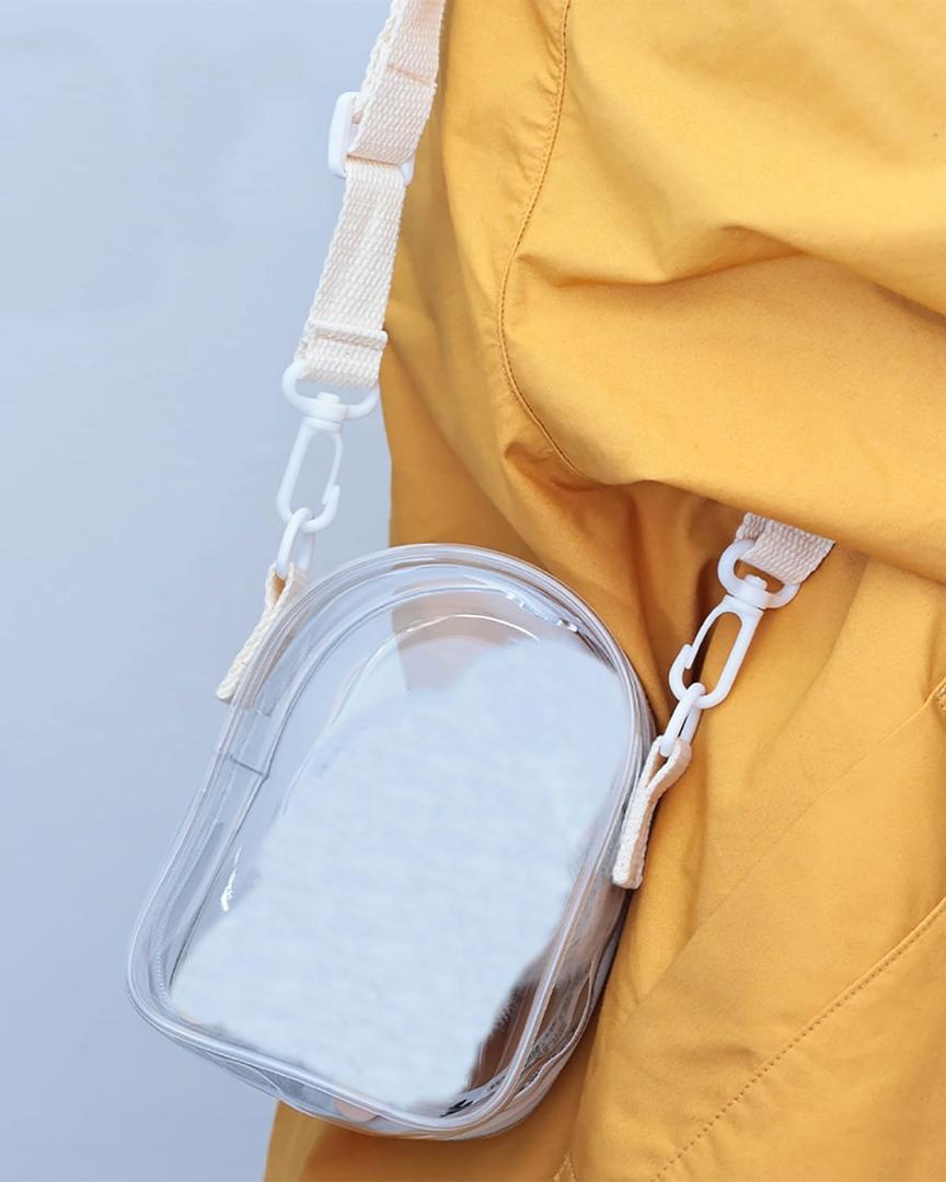 Clear Bag for 14cm/5.5in Generation II Sitting Plush Doll, Hanging Protective Display Case, Portable Travel Crossbody Bag with Strap-White 1 Pack (Doll not Included)