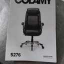 COLAMY Office Ergonomic Desk High Back Executive Chair with Pop-Out Lumbar Support, Upgraded Casters, Adjustable Headrest, Flip-Up Arms, Leather Home with Thick Cushion for Comfort - Black