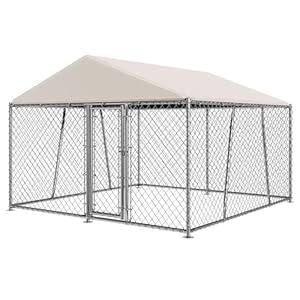 Lyromix 10 x 10FT Large Outdoor Dog Kennel with Roof, Dog Kennel Outside with Waterproof Cover, Galvanized Heavy Duty Chain Link Dog Runs Cage Playpen for Outside with Secure Lock