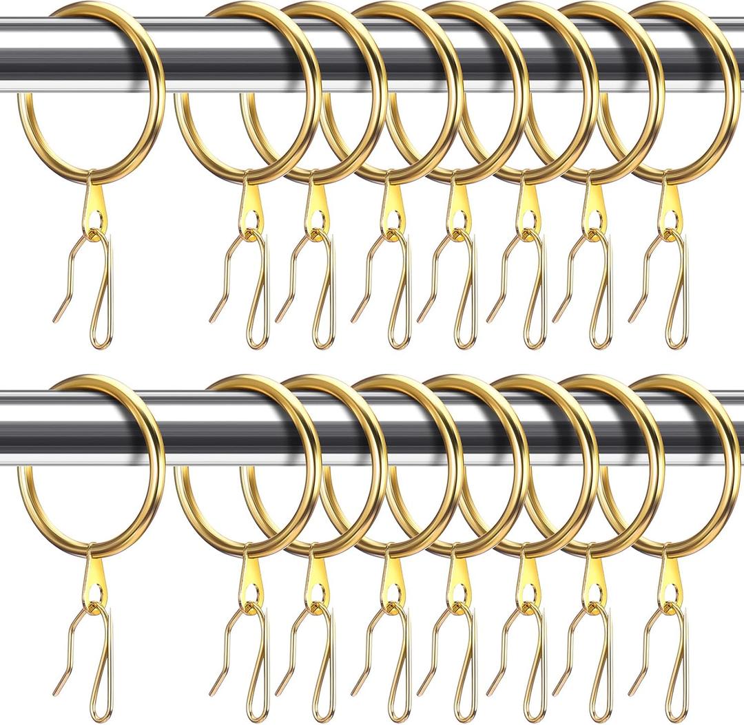 Hotop 60 Pieces 1.65 Inch Metal Drapery Curtain Rings Curtain Hanging Rings and 60 Pieces Metal Drapery Pin Hooks for Drapes Window Door Shower (Gold)