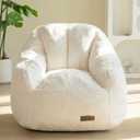 MAXYOYO Kids Bean Bag Chair, Comfy Bean Bag Sofa with Back Support, Faux Fur Cute Chair for Boys and Girls, Stuffed Floor Sofa for Nursery, Bedroom, Beige, Standard