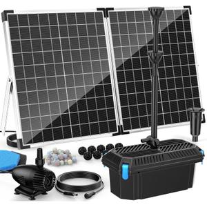 Antfraer 55W Solar Pond Pump with Filter Kit - Foldable Monocrystalline Solar Panel, Pond Filter for Outdoor Ponds, Koi Ponds, Waterfalls & DIY Water Features (17FT+10FT Power Cord)