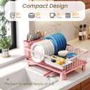 SNTD Dish Drying Rack - Small Dish Rack for Kitchen Counter, Stainless Steel Dish Drainer with Utensil Holder and Drainboard, 11" W x 15" L (Pink)