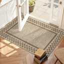 Small Area Rug 2x3 Modern Checkered Entry Rug Solid Color Scalloped Kitchen Rugs Washable Bedroom Doormat Non Slip Stain Resistant Bordered Throw Carpet for Living Room Nursery Laundry, Taupe