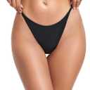 RELLECIGA Women's Adjustable High Cut Thong Bikini Bottom (Black, M)