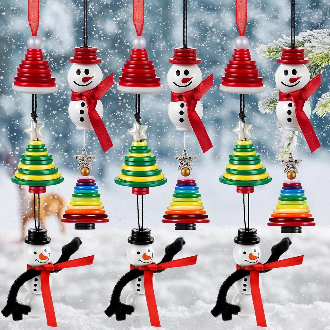 Soulchen 15 Sets Button Christmas Ornament Kit Christmas Tree Crafts Button Snowman Santa Hat DIY Colorful Hanging Ornament Kit for Holiday Decoration Xmas Party Supplies Favors Gifts