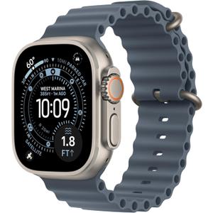 Apple Watch Ultra 3 [GPS + Cellular 49mm] Running & Multisport Smartwatch w/Rugged Titanium Case w/Anchor Blue Ocean Band. Satellite Communications, Advanced Health & Fitness Tracking (One Size)