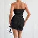 Yeshire Two Piece Skirt Set for Women Sexy Strapless Drawstring Club Outfits Going Out Crop Tops Mini Cutout Dresses (Black, L)