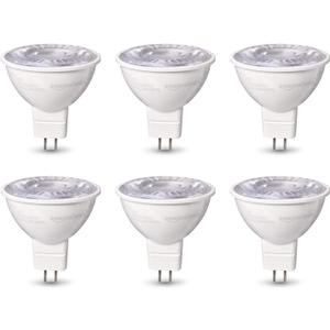 Amazon Basics MR16 LED Light Bulb, 50 Watt Equivalent, Energy Efficient 7W, GU 5.3 Base, Daylight White 5000K, Dimmable, 10,000 Hour Lifetime, 12V Low Voltage, 6-Pack