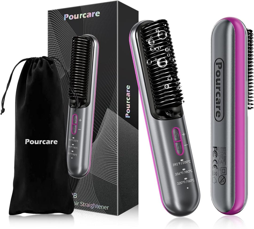 Heated Straightening Comb with Negative Ion 3 Temp Settings Fast & Gentle Hair Styling for All Hair Types Portable Rechargeable