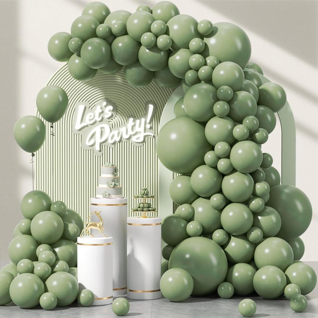 Awenztech 122pcs Sage Green Balloons, 18 12 10 5 inch Sage Balloons Different Sizes Light PastelGreen Balloon Arch Kit for Wedding Bridal Shower Baby Shower Birthday Party Decorations