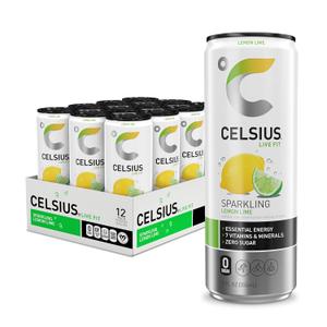 CELSIUS Sparkling Lemon Lime, Sugar Free Energy Drink, 12 Fl Oz (Pack of 12) (EXP 12/30/25)