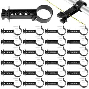 Pangda 24 Pcs Pipe Clamp Insulators Electric Fence T Post Insulators Tube Post Holds Conductors Mounted Hole Panels for Electric Fence Wire for Round Tubing (Black)