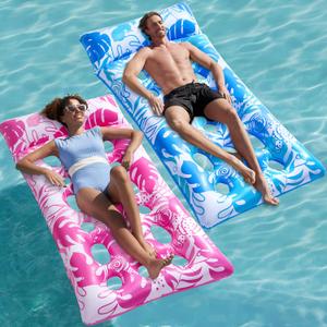 SLOOSH 2-Pack Inflatable Pool Floats Mat - XL Pool Floaties Adults Size with Headrest, Sun Tanning Raft Lake Beach Swimming Pool Party Toys Floating Lounge Above Water Keep Cool (Blue/Pink)