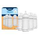Dr. Brown's Silicone Baby Bottle with Collapsible Insert Designed to Reduce Colic, 9 oz with Wide-Neck Level 2 Medium Flow Nipple, BPA-Free, 3m+, White, 4-Pack