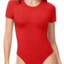 TNNZEET Bodysuits for Women - Black Bodysuit Women Tops Round Neck T Shirts for Women Fashion Body Suit Going Out Tops (Large, Red)