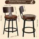Counter Height Bar Stools Set of 2, 26" Swivel Barstools with Solid Wood Backrest & Metal Legs, Mid-Century Modern Faux Leather Upholstered Bar Chairs, Counter Stools for Kitchen Island, Brown